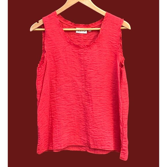 Habitat Red Textured Sleeveless Scoop Neck Crinkle Fabric Summer Casual Tank Top - Picture 1 of 5
